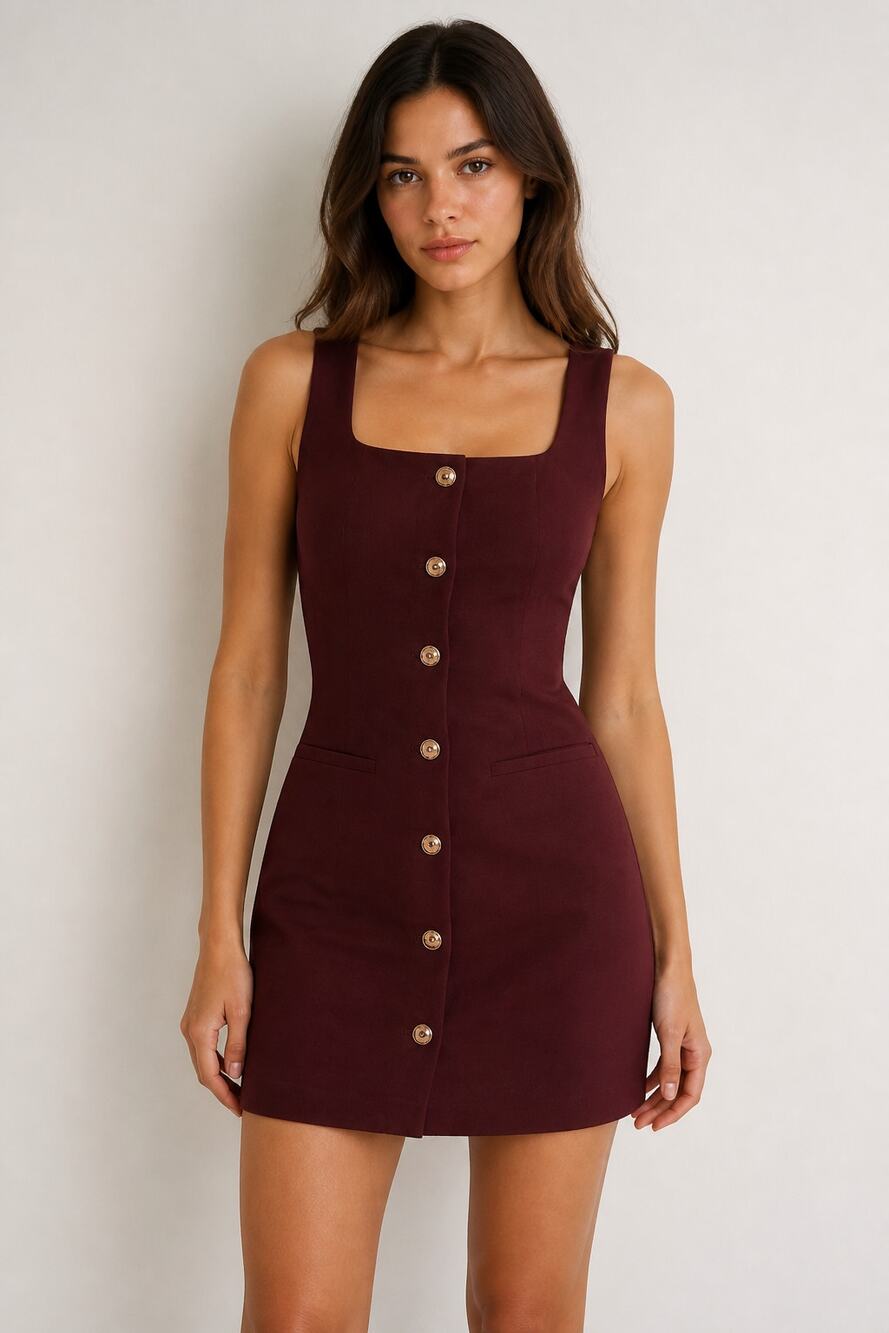 Sincerely Jules Button Front Burgundy Sleeveless Dress S
